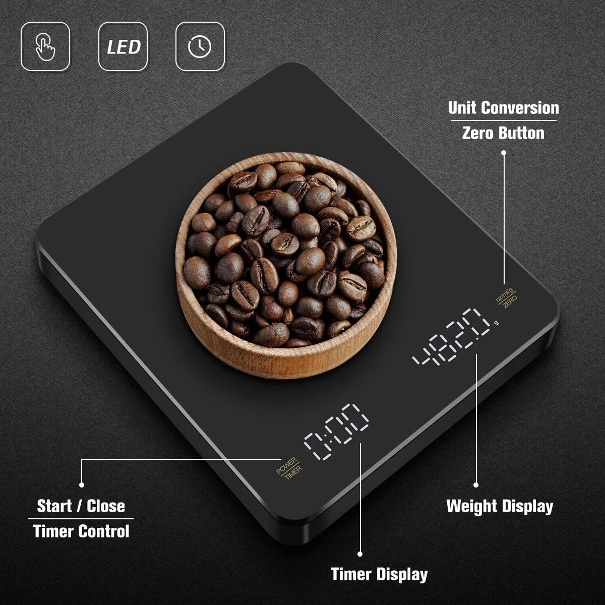 Kitchen Timer Digital - Bilancia Digitale per Caffè con Timer,